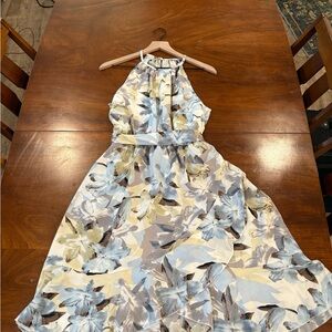 Luxedo Floral Halter Midi Dress with Ruffled Skirt